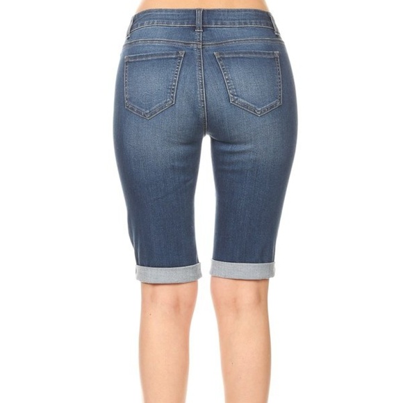 Basic Rolled Bermuda Denim Shorts - Picture 2 of 3